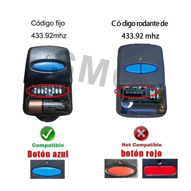 Garage Remote Control Compatible ERREKA KUMA KU02 433.92MHz Fixed Code Clone ERREKA Gate Opener Command Transmitter Key Fob 2