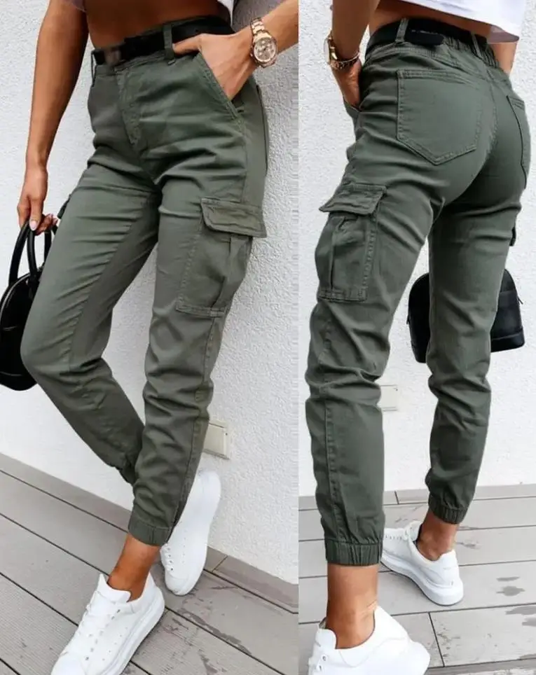 Women's Summer Pants Are Fashionable Simple Casual with A High Waisted Solid Color Pocket Design High Waisted Shoulder Straps