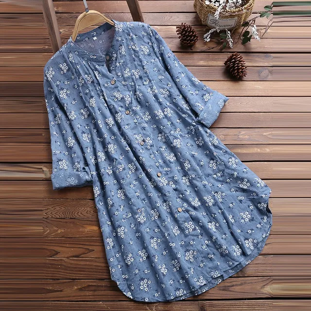 Plus Size 5XL Vintage Floral Print Long Shirts Womens Tops And Blouses Autumn Women Long Sleeve Button Up Shirt Tunic Tops Blusa 2