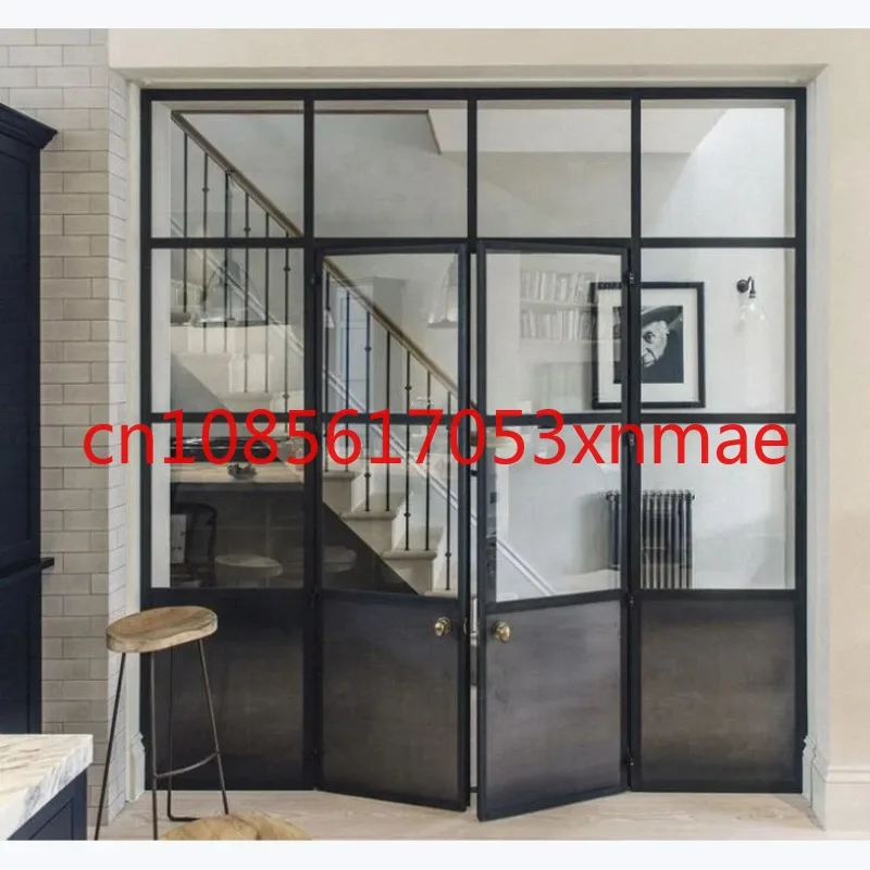 Hot Selling Black Steel Frame Exterior Double Glass French Aluminum Entry Swing Glass Doors 2