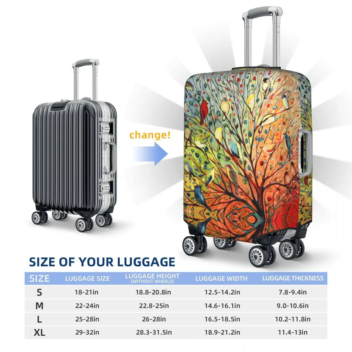 27 Birds Suitcase Cover Oil Painting Elastic Business Protector Luggage Case Vacation