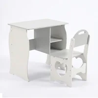 US Kids Desk and Chair Set Multifunctional White and Grey Toddler Student Writing Table Set for Home School 2
