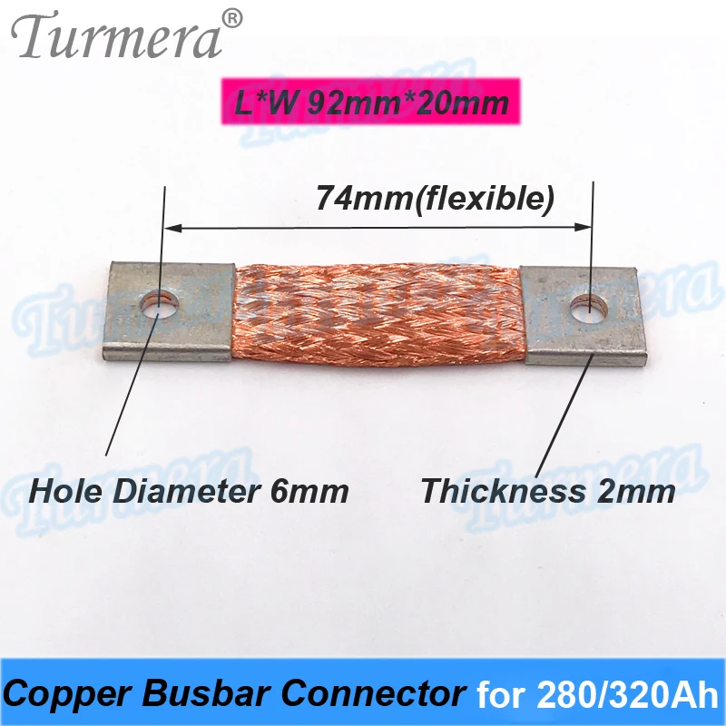 Turmera Busbar Lifepo4 Bateria Flexível Cobre Conector mm Buraco para Furo 74 mm 400a Uso em 12v 280ah 310ah 320ah Lifepo4 Bateria - Image 2
