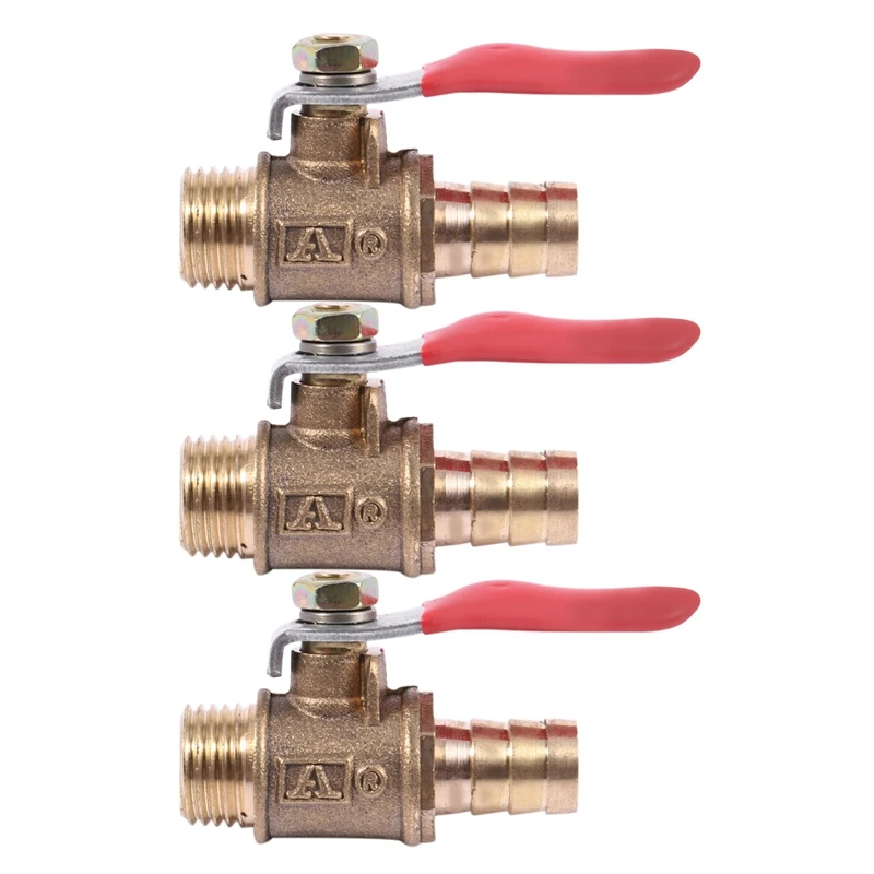 

3X 10Mm X 1/4 Inch PT Male Thread Full Port Lever Handle Hose Barb Brass Ball Valve