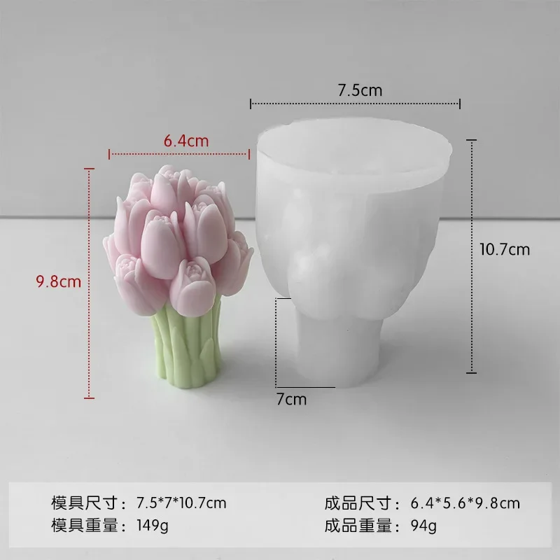Tulip Bouquet Scented Candle Silicone Mold DIY Floral Resin Plaster Craft Mold Handmade Flower Soap Chocolate Cake Baking Tools