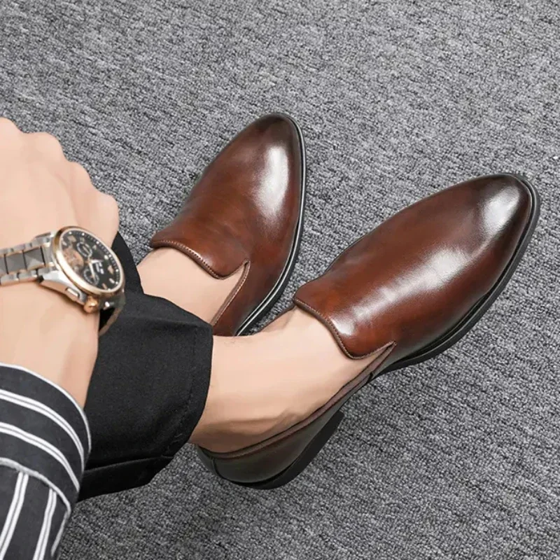 New Loafers Men PU Leather Shoes Simple Slip-On Business Dress Shoes Low Heel Comfortable Classic Men Single Shoes