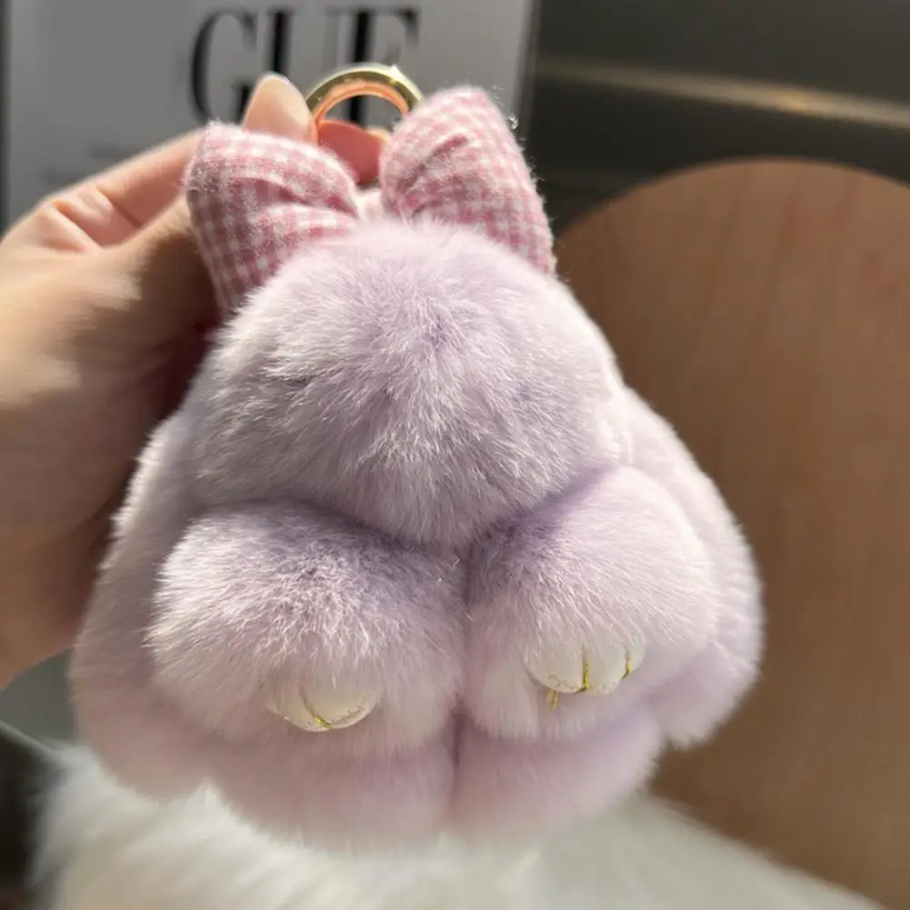 작은 토끼 키 체인, 푹신한 인조 모피 토끼 키 체인, 사랑스러운 봉제 토끼 인형, DIY 핸드백 또는 어린이용 배낭 장식