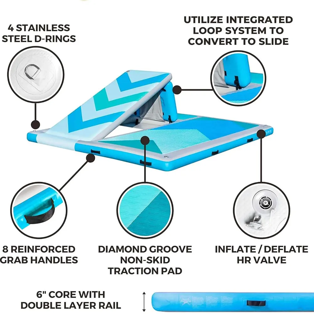 2.5M Water Play Equipment Inflatable Floating Island Drop Stitch Fishing Boat Dock With Slide