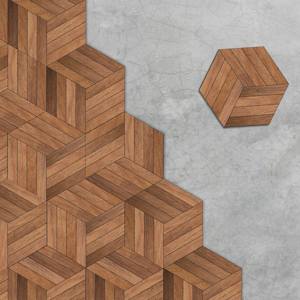 

Walnut wood grain hexagonal wall sticker living room balcony waterproof and anti-skid self-adhesive floor sticker