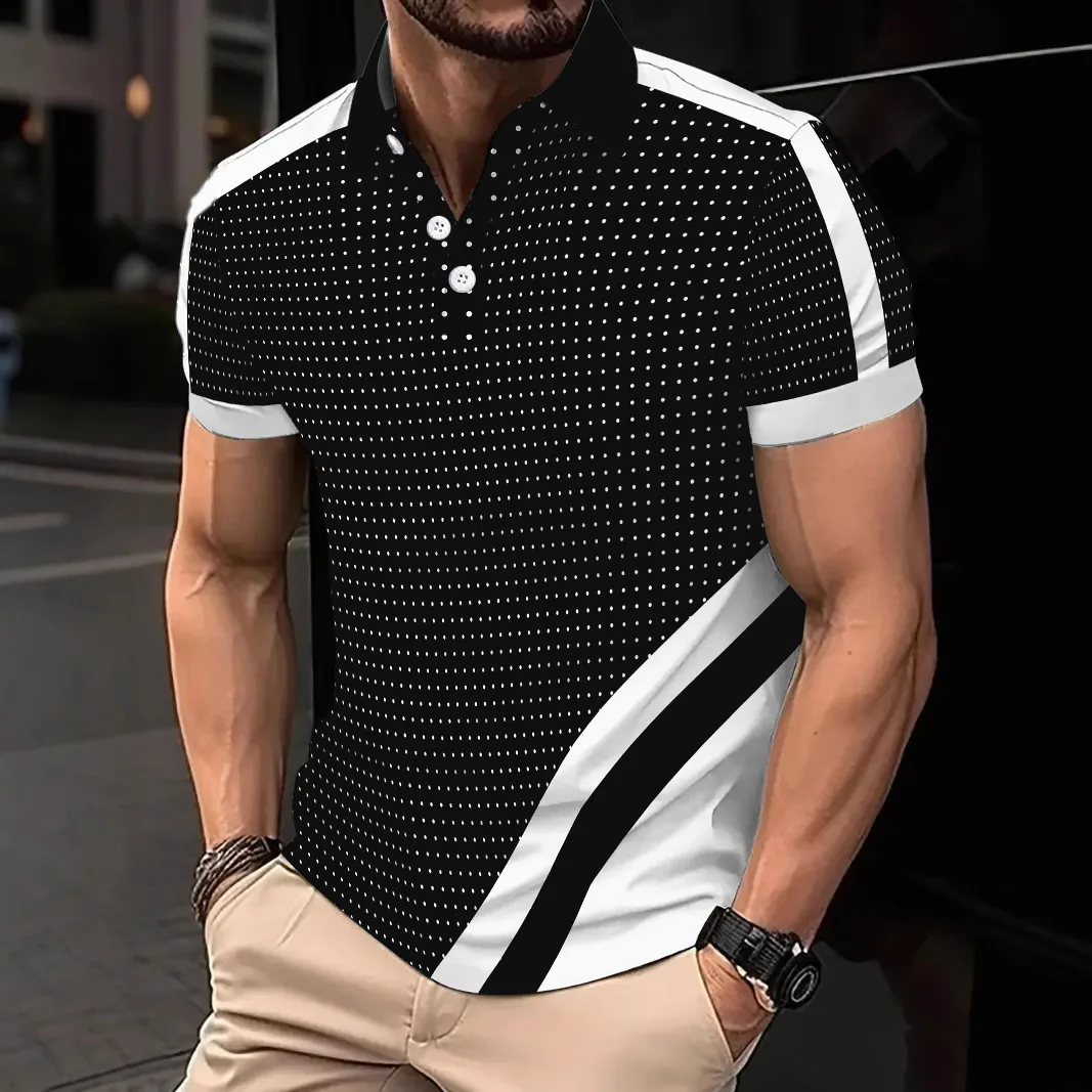 2025 Summer Sports POLO Shirt light ripe casual fashion urban lapel short sleeve collage/patchwork polka dot breathable T-shirt 3