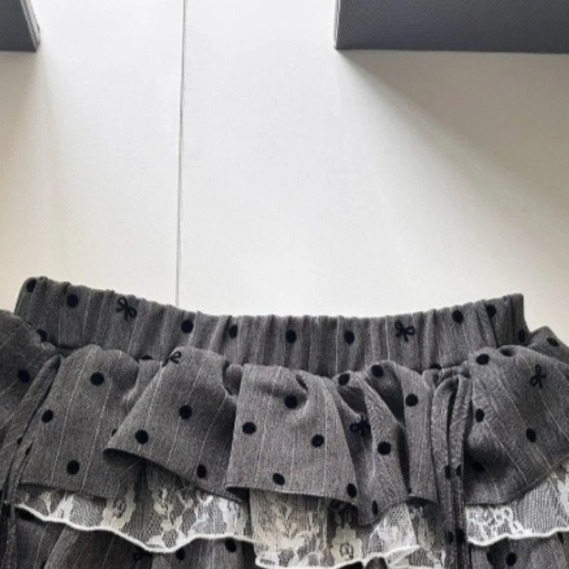 Y2k Harajuku Polka Dot Sweet Skirts Women Vintage Aesthetic High Waist Cake Mini Skirt Lace Patchwork Casual Bandage Kawaii Jupe 3