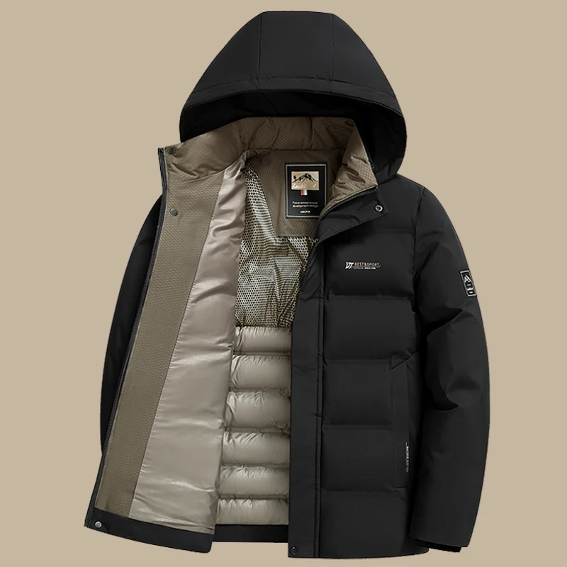 2026 Men Middle Aged Casual Jacket Hooded Thickened Padded Winter Warm Dad Business Coat Outerwear Jacket