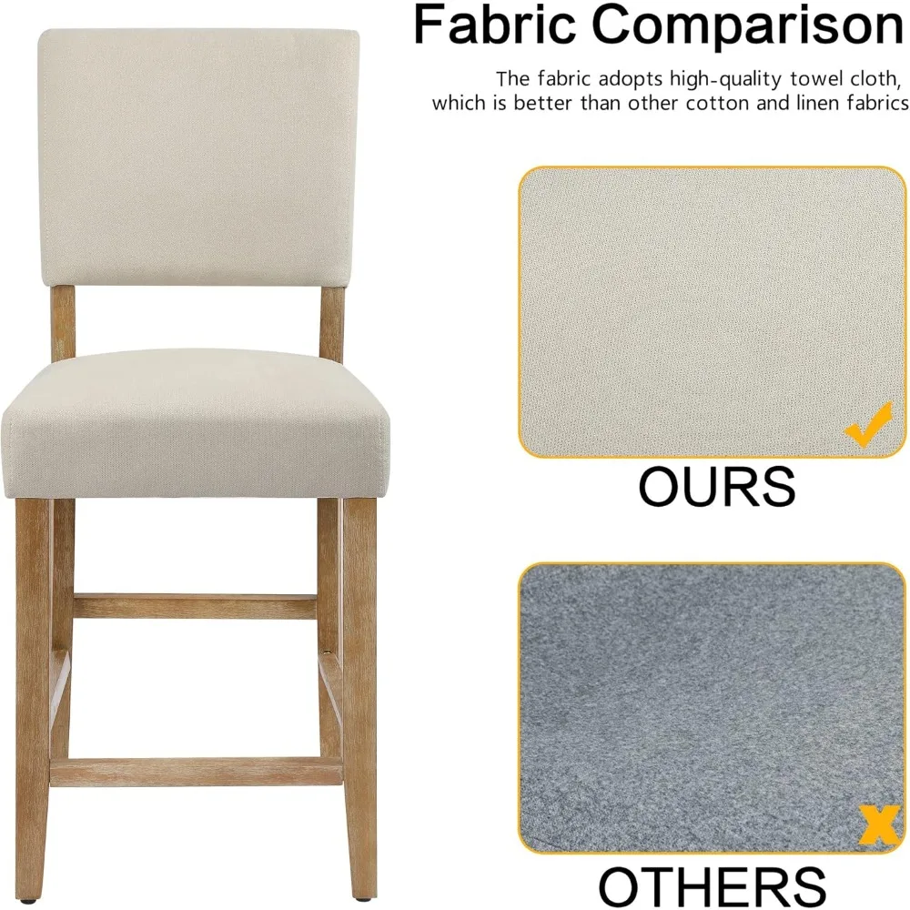 24 inches counter height bar stools set of 2, upholstered barstools with wood legs, island chairs for kitchen counter, towel cl