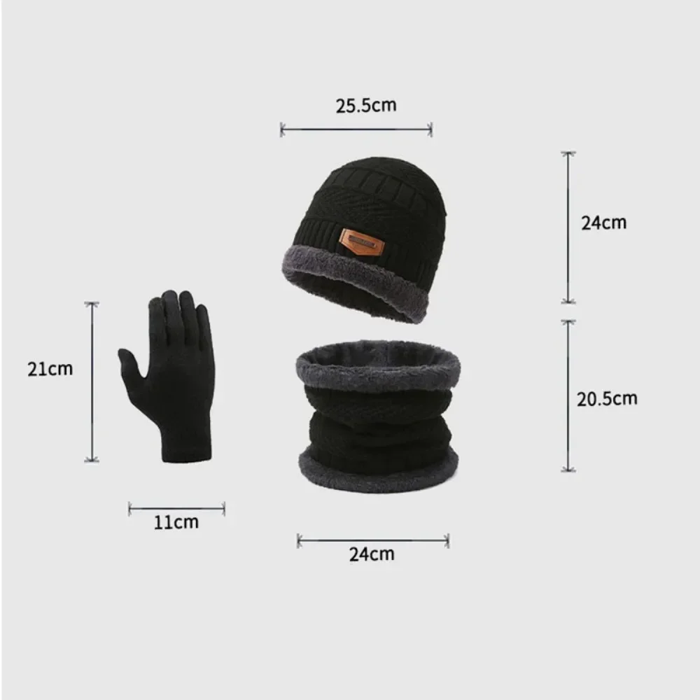 Winter Men Windproof Hat Outdoor Travel Leisure Balaclava Scarf Gloves Three-Piece Thick Cashmere Warm Knitted Hat Neck Protect 6