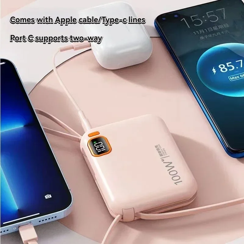 휴대용 미니 보조배터리, 66W, 20000mAh, 내장 케이블, PD20, 초고속 충전, 컴팩트, 신제품