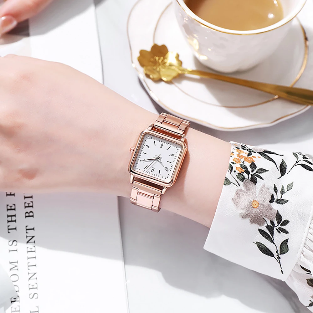 

Watch Women Square Female Watches Top Brand Luxury Golden Quartz Stainless Steel Wrist Watch Stylish Simplicity