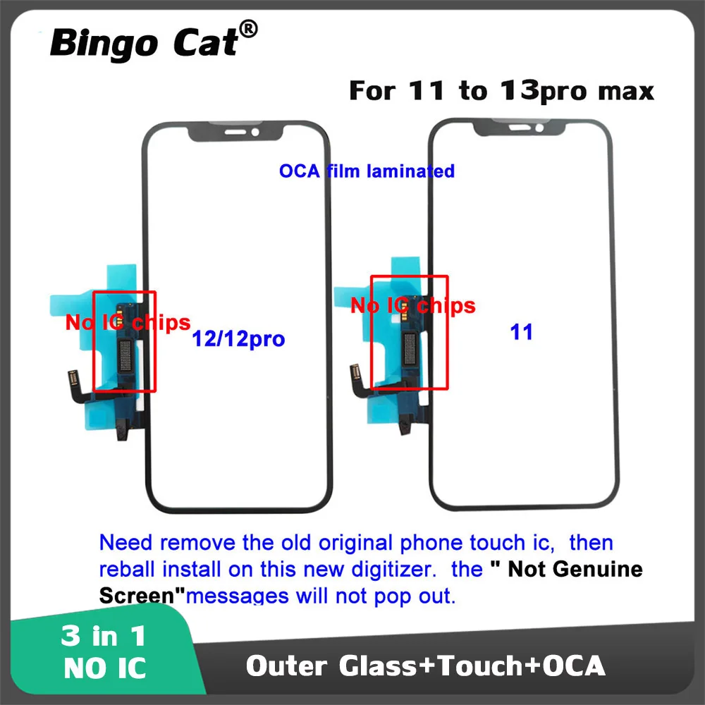 No IC Chip Touch Panel Digitizer LCD Screen Display Touch Sensor Outer