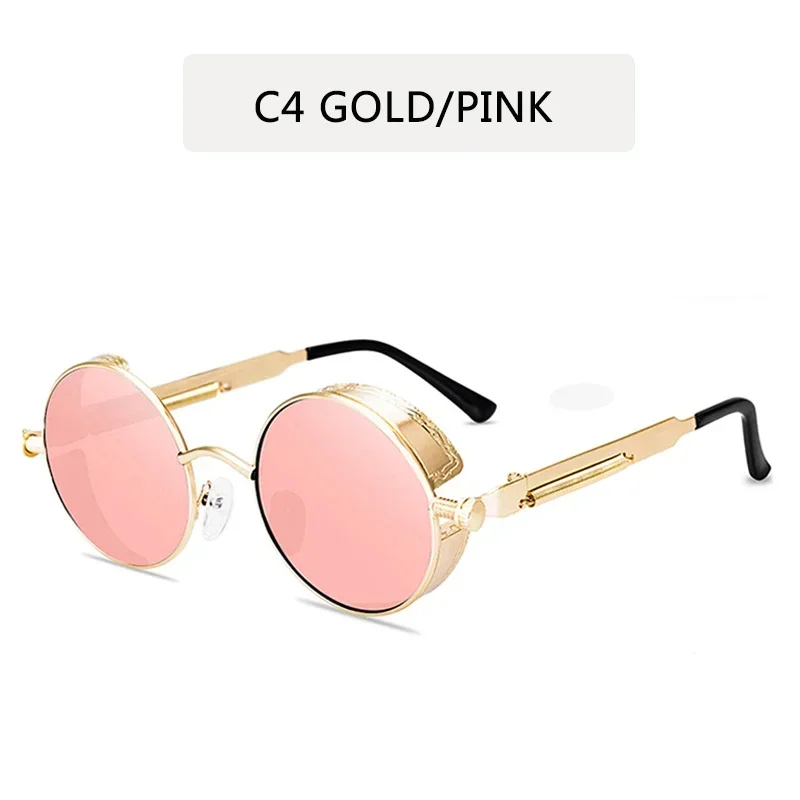 Steampunk Style Retro Round Sunglasses with Reflective Colorful Lenses