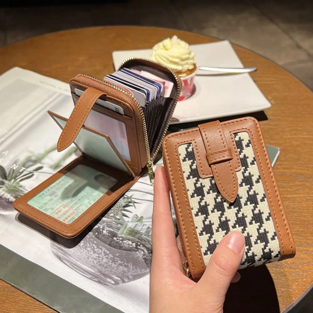 

Клетчатый клетчатый холщовый Кошелек для монет, кошелек на молнии, Женский кредитный кошелек, сумка для денег с отделением для карт и контролем доступа