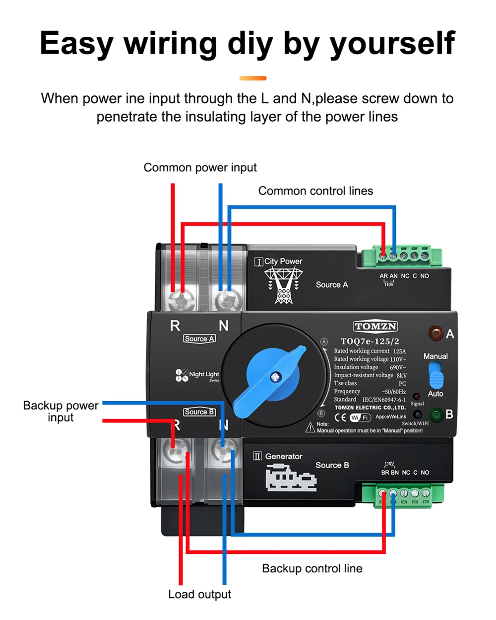 110V 120V Three Phase WIFI smart ATS Dual Power Automatic TransferSelector Switc