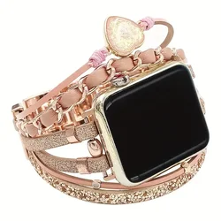 Elegant Metal and Leather Bracelet Link Watch Band Strap - 42mm44mm45mm49mm (Pink)