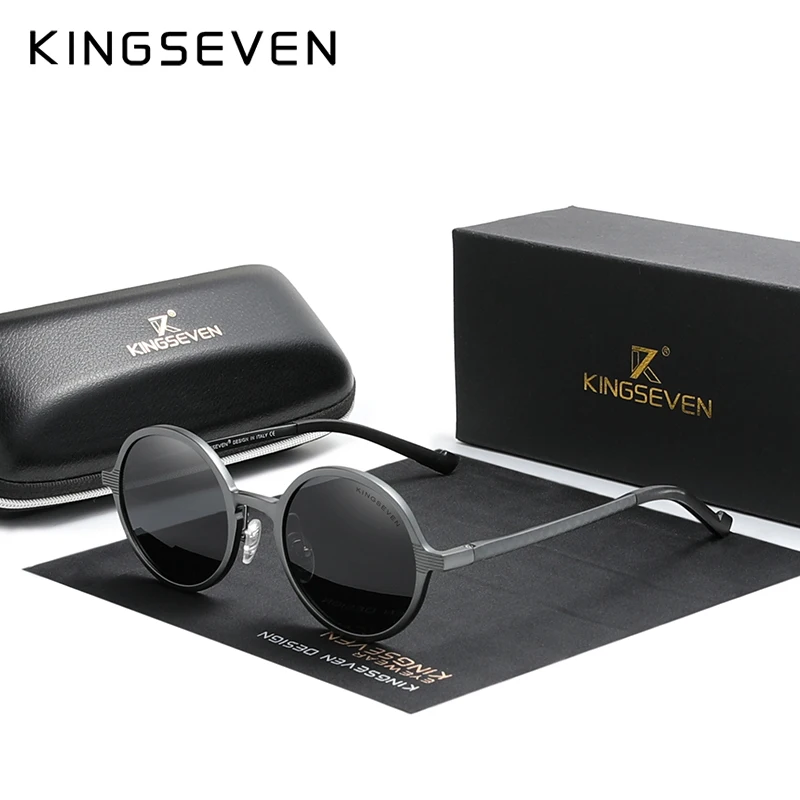 

KINGSEVEN 2023 Polarized Round Lens Steampunk Vintage Aluminum Sunglasses Men Sun Glasses Driving Men's Eyewear UV400