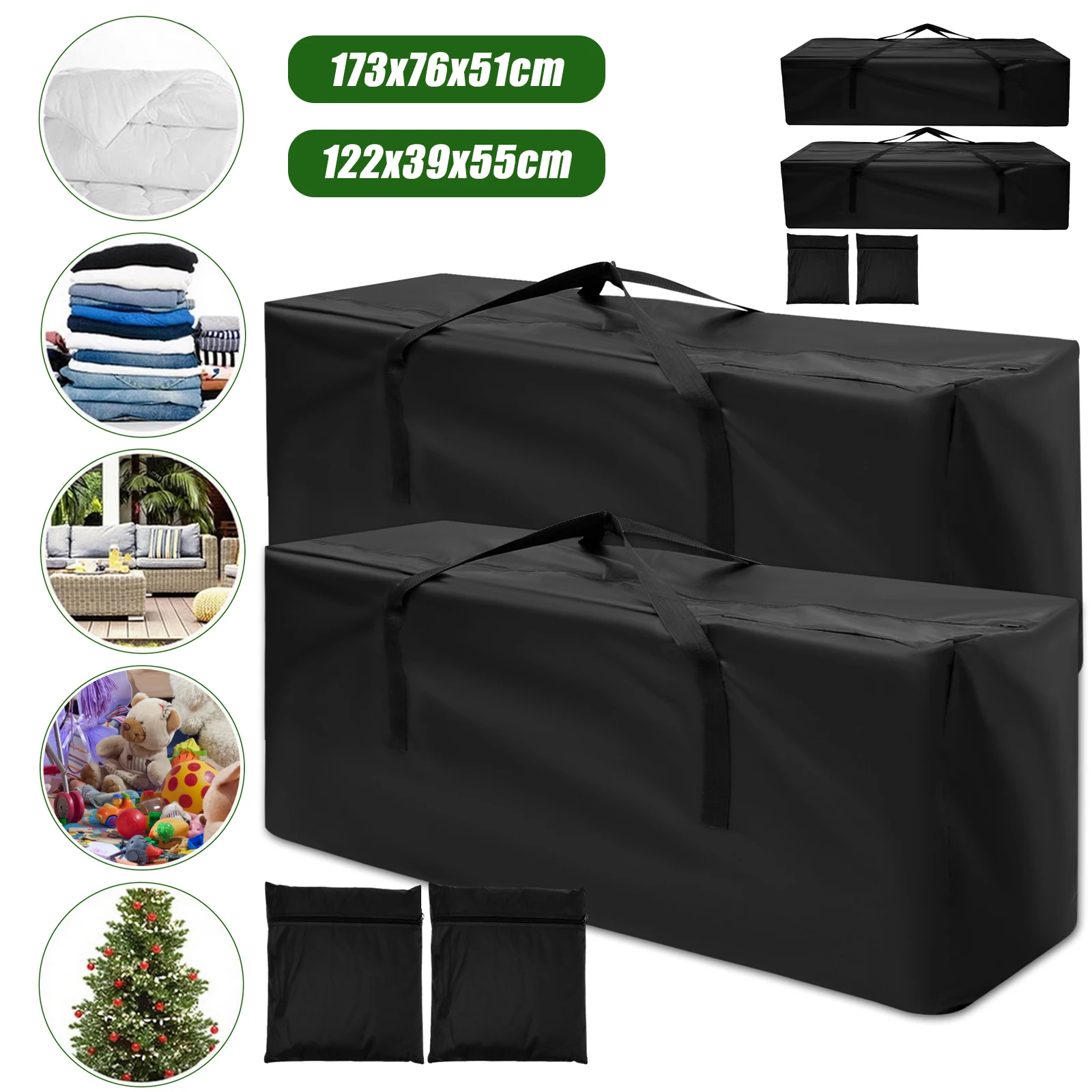 

2Pcs Garden Furniture Cushion Storage Bag Waterproof 210D Oxford Fabric Storage Bag Rip Proof Outdoor Furniture Storage Bags