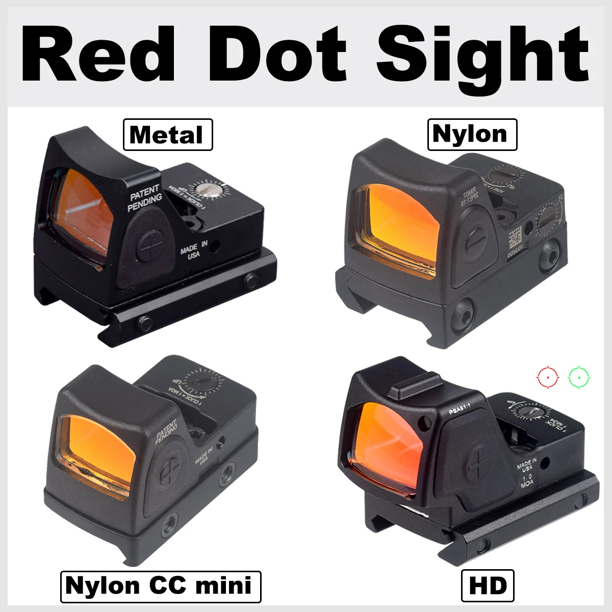 Red Dot Sight Scope RM-CC Mini Red Dot Tactical Optics Riflescope Fit 20mm Rail RMT Rifle Sight Hunting Metal-RM-HD Laser Glock For Red Dot Sight