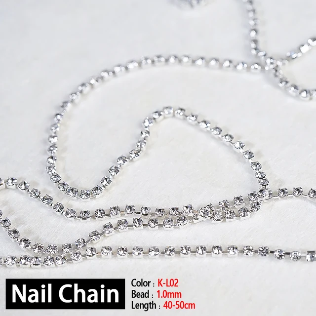 Nail Chain 0.8mm/1.0mm/50cm Rose Gold Silver Pixie Stone Decorations Accessory Metal Steel Ball Chain Nail Art Jewelry K-L02