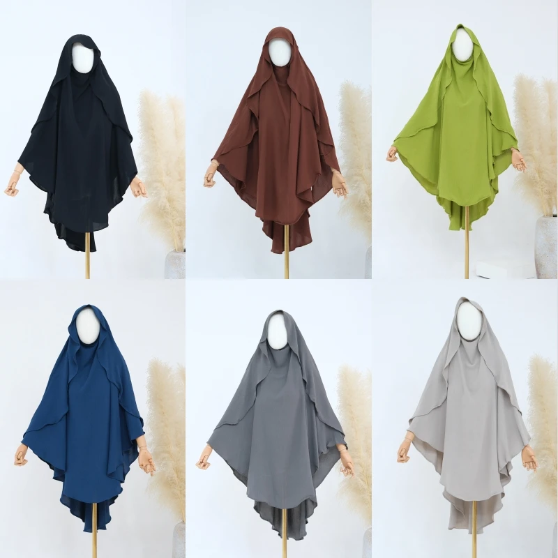 Arab Islamic Eid Ramadan Scarf Prayer Khimar Women Muslim Hijab Niquabs Ladies Full Cover Wrap Hair Shawls Solid Color Shayla