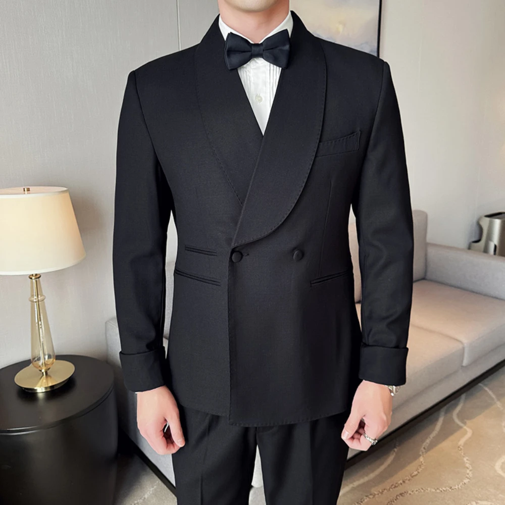 Double Breasted Buckle Business Suits Men Groom's Wedding Dress Suit Banquet Party Host Tuxedo 2 Pieces Set (Jackets+Pants) 2024 2