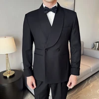 Double Breasted Buckle Business Suits Men Groom's Wedding Dress Suit Banquet Party Host Tuxedo 2 Pieces Set (Jackets+Pants) 2024 2