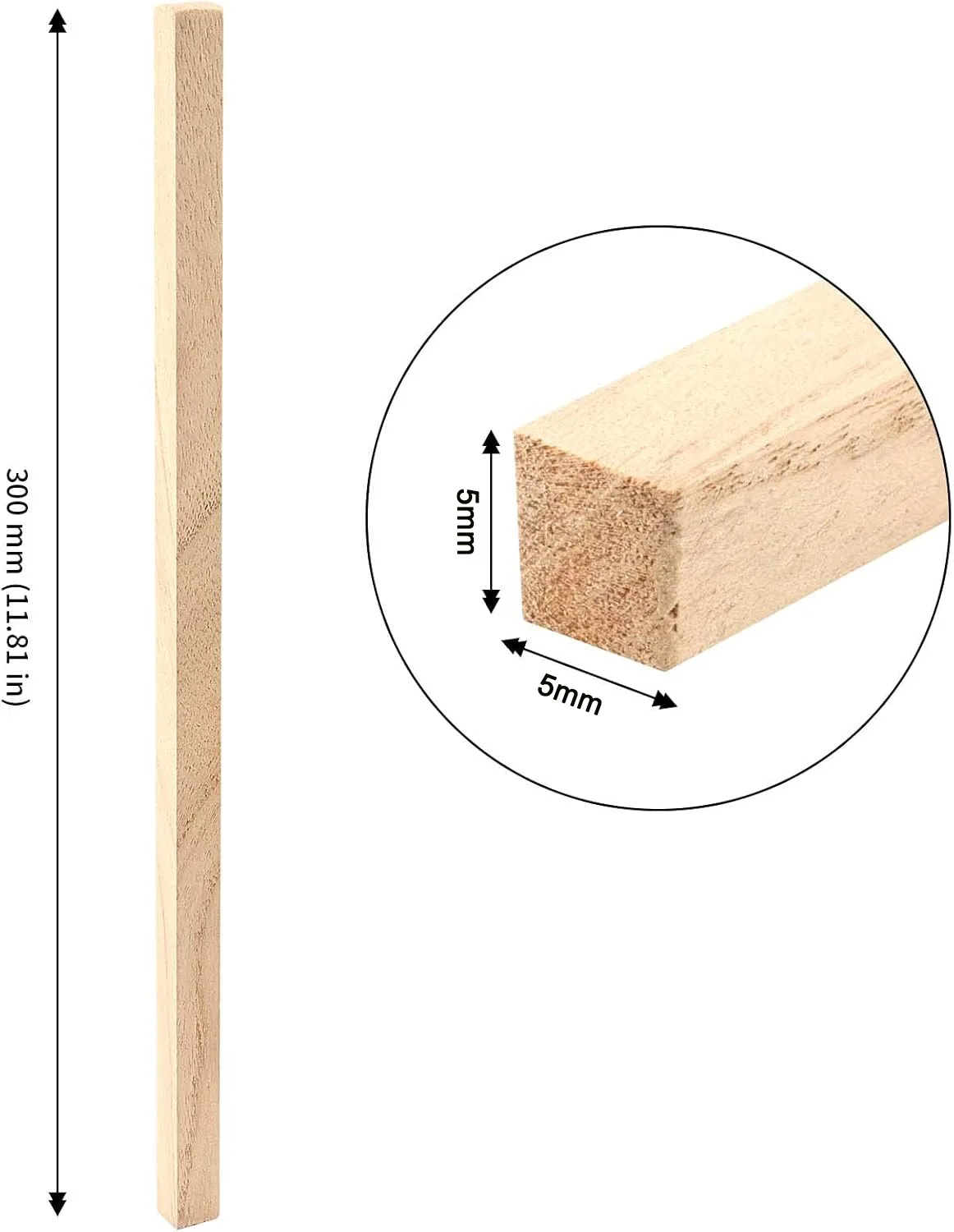 Mehrere Spezifikationen, lange Holzstreifen, quadratische Dübelstifte aus hellem Holz, können für die Modellbau, Dekoration, Heimwerker, 20/50 Stück sein – Detail 2