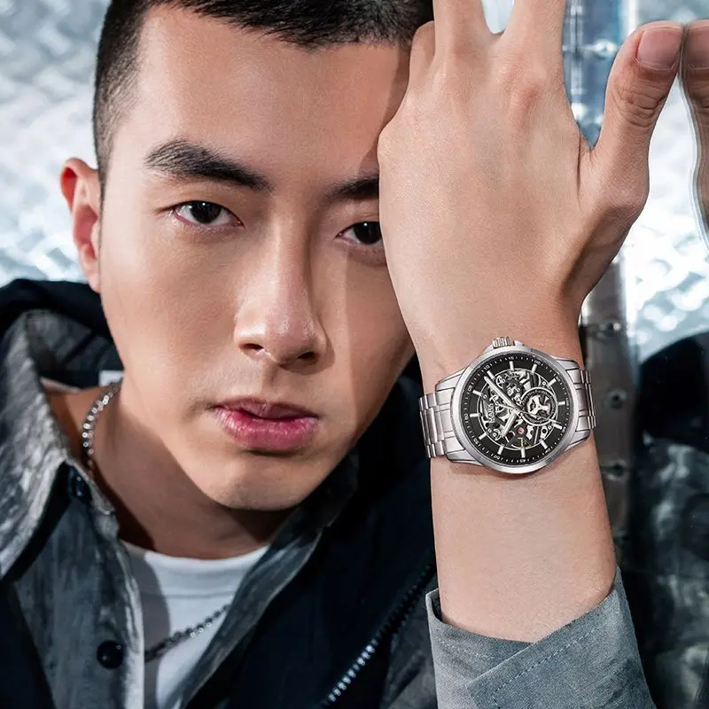 FAIRWHALE 6011 Automatic Movement Men Watch Tourbillon Hollow Dial Stainless Steel Waterproof Mechanical Watch Man