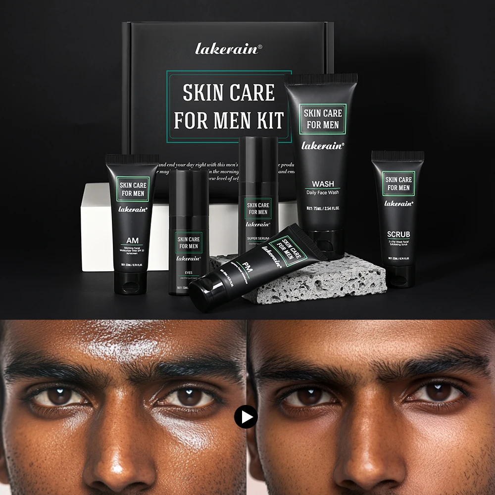 Men's Essential Skincare Set: Daily Face Wash, Facial Scrub, Moisturizer, SPF, and Night Cream - Hydrating Grooming Gift