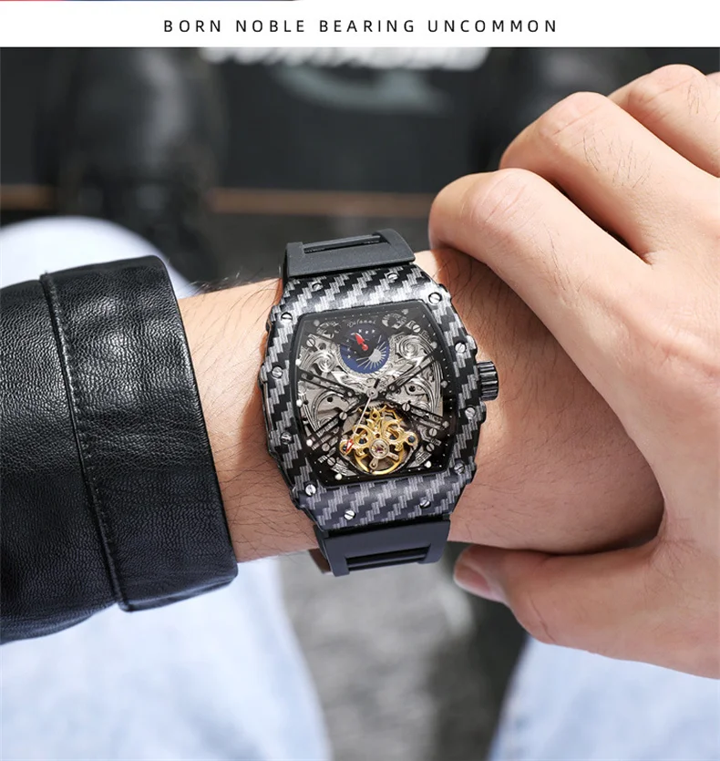 Männer Skelett Automatik Mechanische Tourbillon Skelett Vintage Tonneau Zifferblatt Herren es Top Luxus_voghion.com