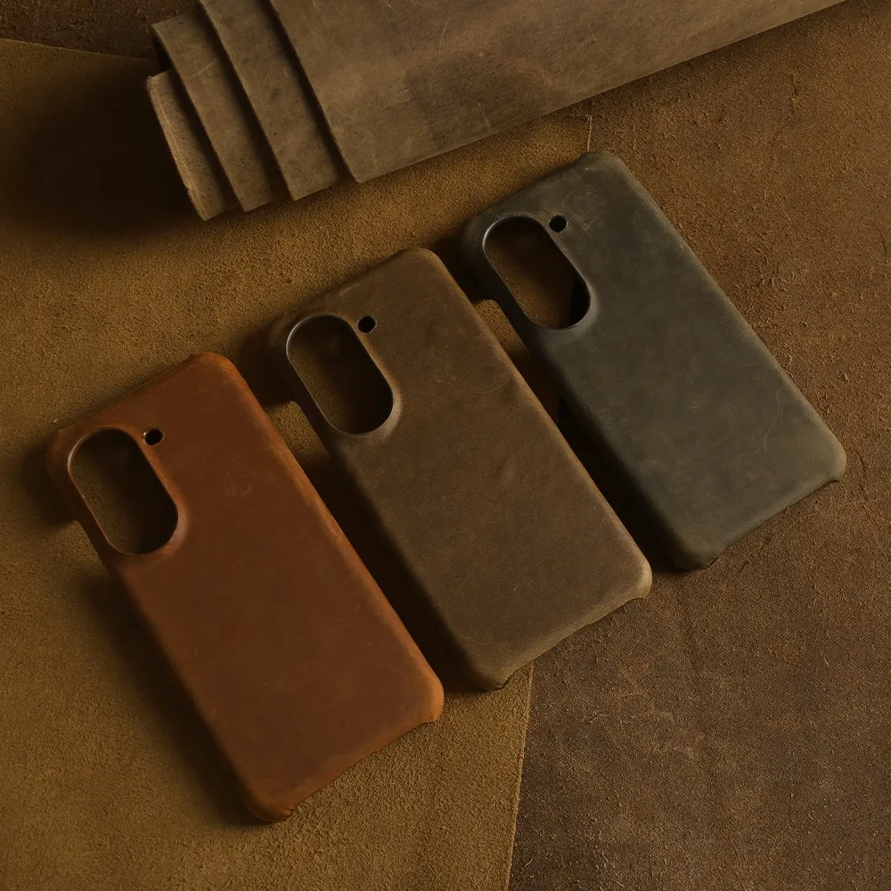 Handcrafted Genuine Leather Crazy Horse Pattern Phone Case - Real Cowhide Cover Housing Coque Back Shell