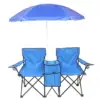 Compact 2-Seat Folding Chair with Removable Umbrella for Outdoor Use - Blue 1