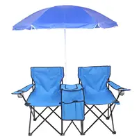 Compact 2-Seat Folding Chair with Removable Umbrella for Outdoor Use - Blue 1