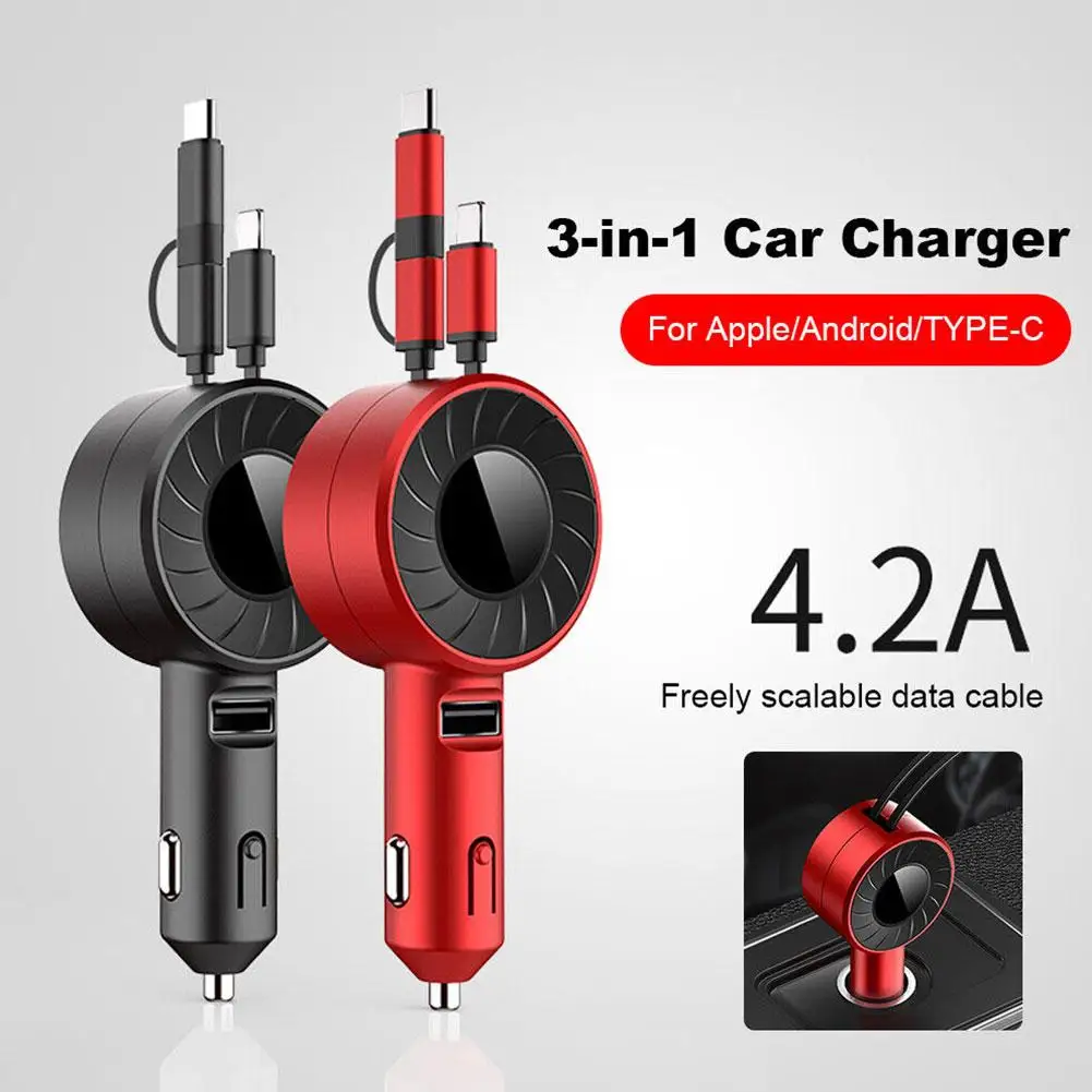 

Hot Sale 18w Car Fast Charger For IPhone Android Type C Lightning Micro USB Car Cable Retractable Phone Charger Dropshippin V0I6