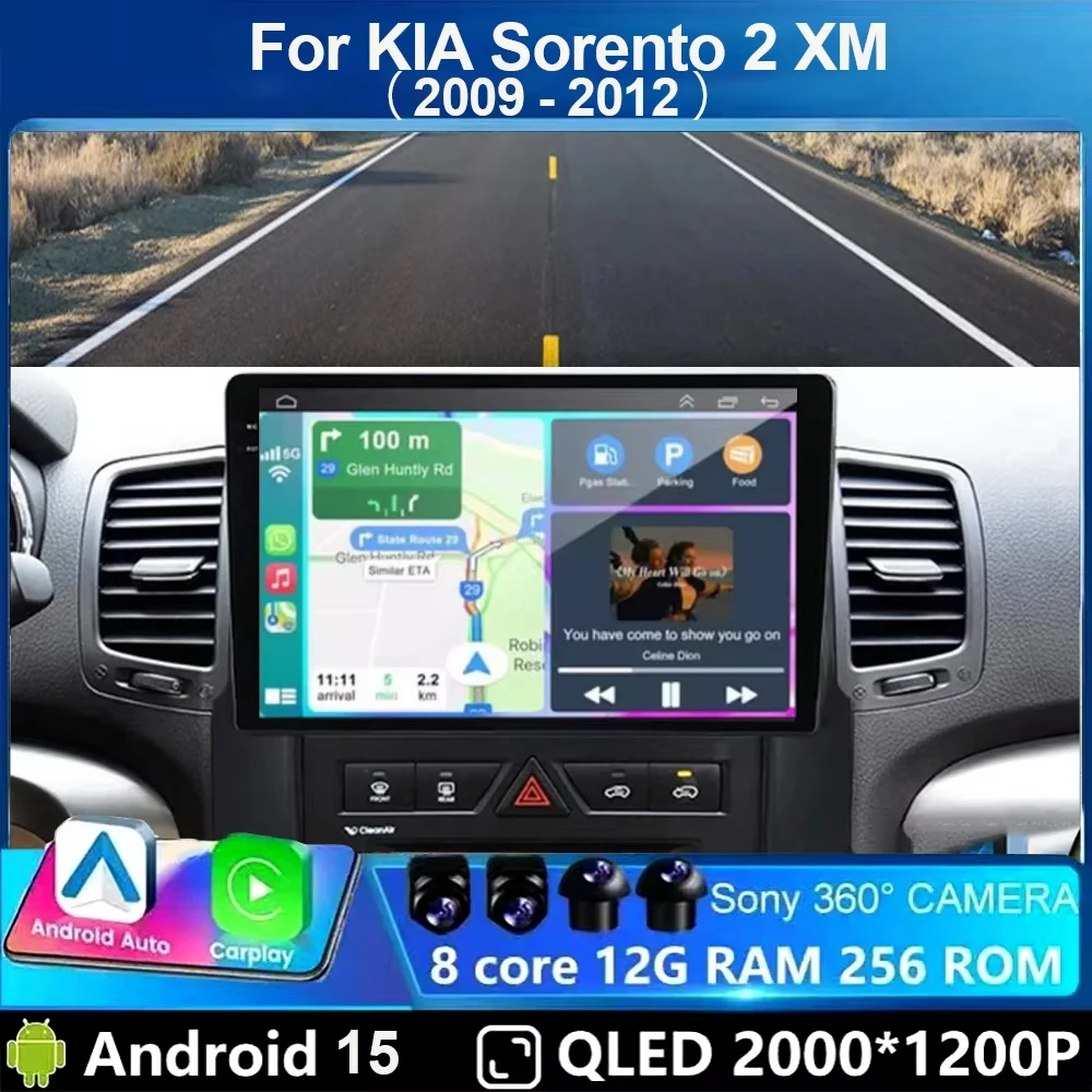 Radio de Auto con Pantalla de 10 Pulgadas, Android 15, Carplay, WIFI+4G para KIA Sorento 2 XM Sedán 2009-2012, Reproductor Multimedia Estéreo 2DIN 1
