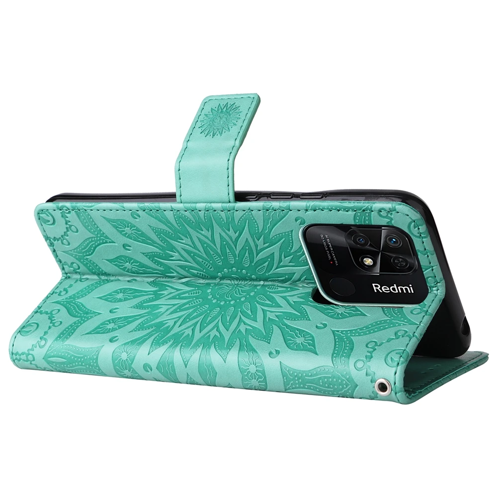 Sunflower Design Magnetic Leather Wallet Case with Card Slots