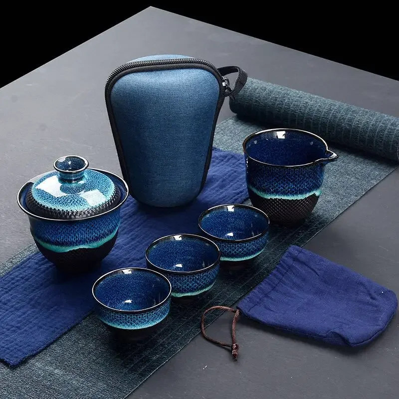 Chinese Kung Fu Travel Tea Set Ceramic Glaze Teapot Teacup Gaiwan Porcelain Teaset Kettles Teaware Sets Drinkware Ceremony
