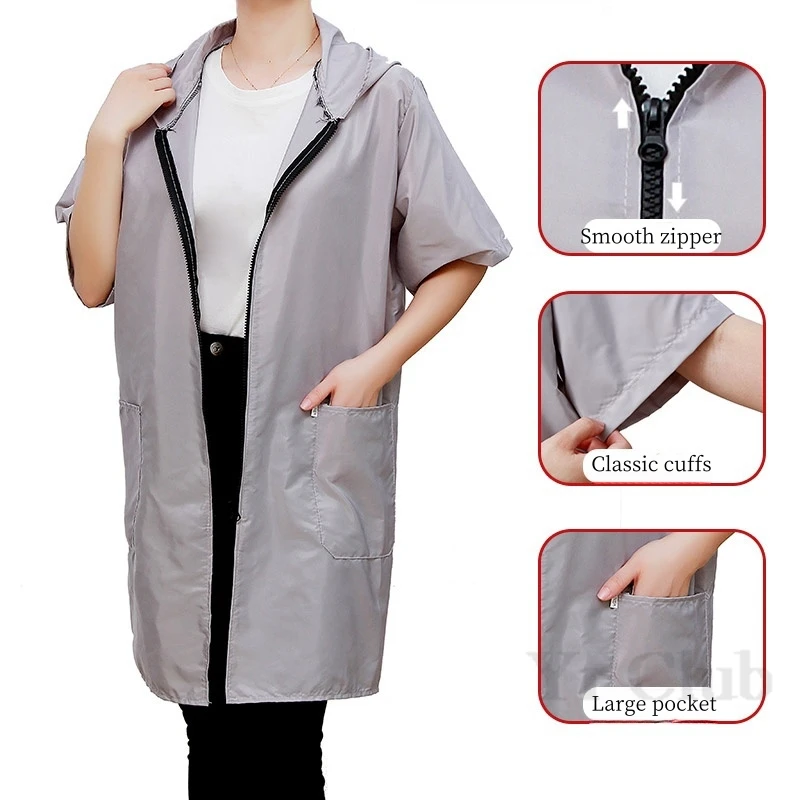 Men's and women's short sleeved thin kitchen waterproof and oil proof cover zippered work clothes aprons coats pet clothes 5