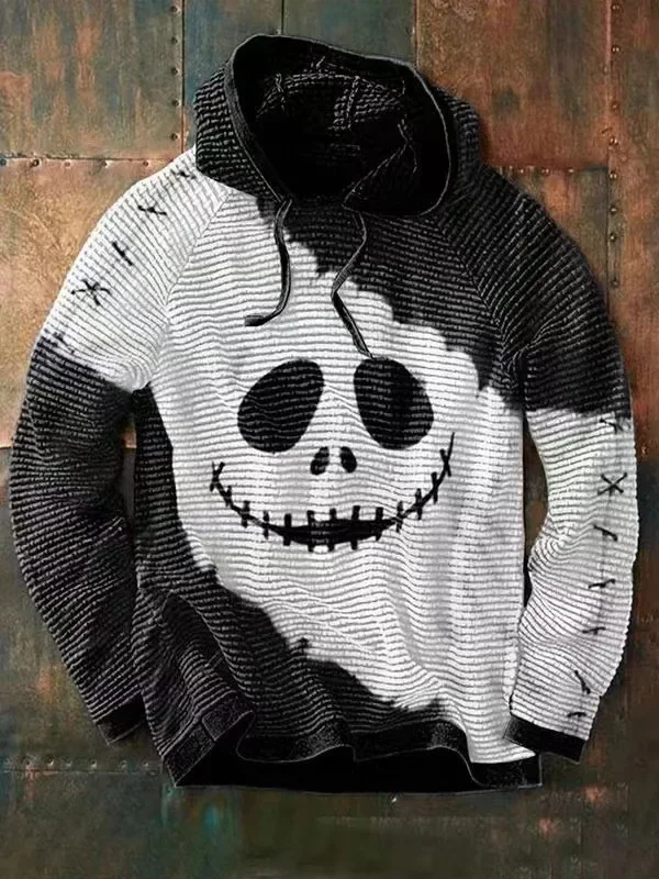 Halloween Pumpkin New Digital Printing Men's Hoodie Autumn Sewn Ribbed Men's Top Winter Pullover Long Sleeve Loose Hooded Shirt