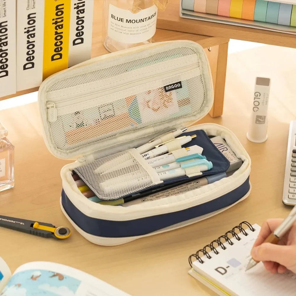Angoo Kawaii Pencil Case Macaron Color Canvas Cute Big Pencil Pouch Pen Box Storage Bag Student School Supplies Stationery pencil cases stationery box pen storage bag