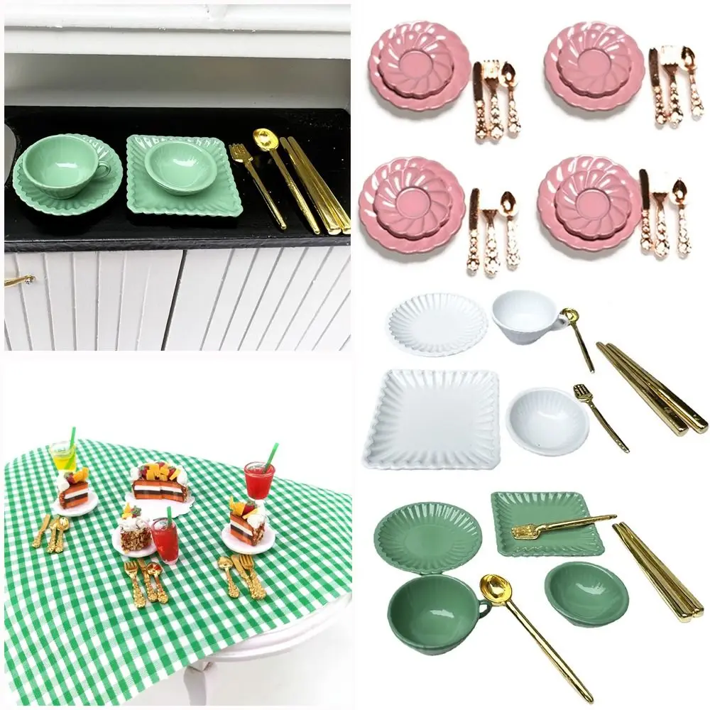 7/16/20Pcs Dollhouse Tableware Set Vintage Miniature Plate Bowl Fork Knife Spoon Chopsticks For Doll House Kitchen Furniture