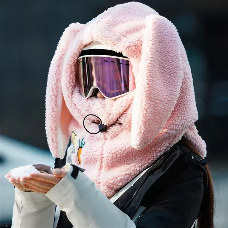 Cartoon Cute Rabbit Ear Winter Warm Ski Helmet Cover Comfortable Soft Fleece Skiing Cap Scarf Warmer Decorative Helmet Cover Hat