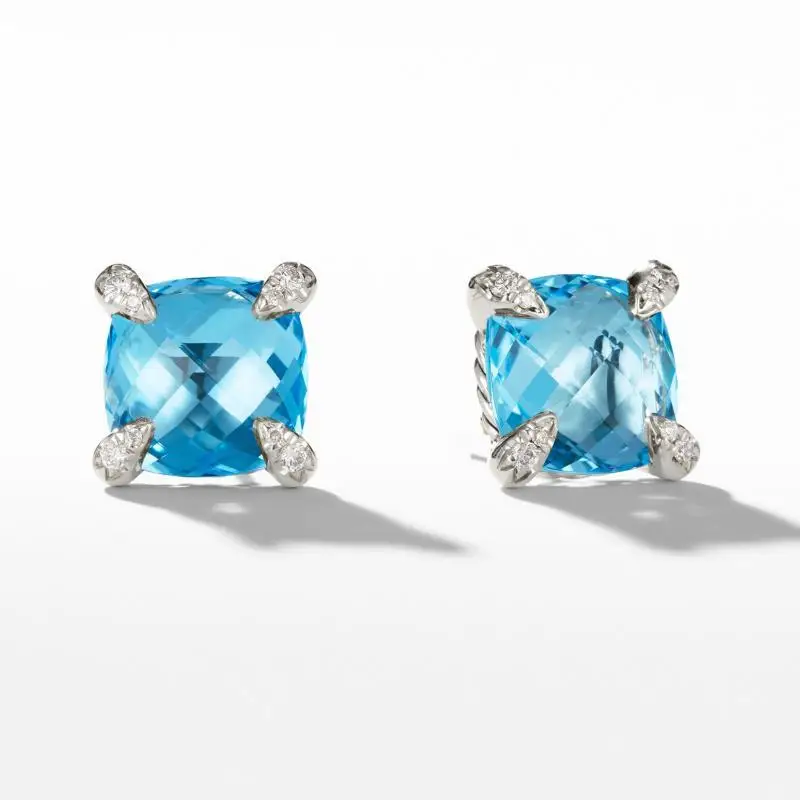 HSC DY Cable Classics Earrings in Sterling Silver with Amethyst and Pave Diamonds at Ahee Jewelers