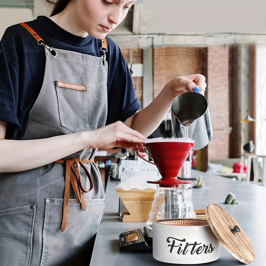 Coffee Filter Holder Farmhouse White Filter Storage Container Basket Counter Coffee Bar Accessories Station